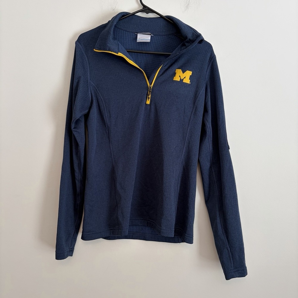 University Of Michigan Columbia Grid Fleece Pullover Medium Navy Yellow Athletic